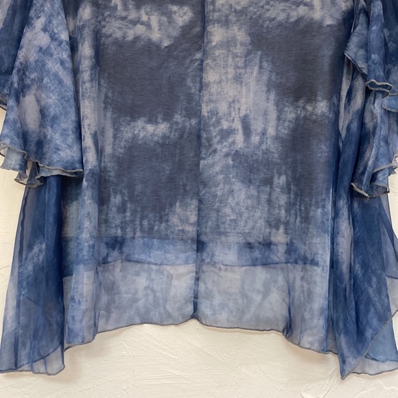 Patrizia Luca Milano Shirt Blue Watercolor Sheer Top Size L - Picture 13 of 17